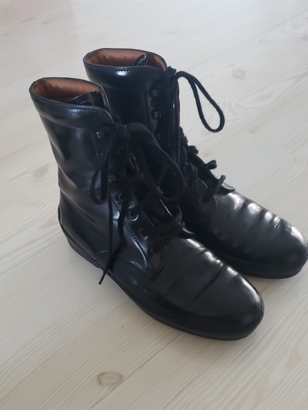Tod's Black Leather Mid Calf Lace-Up Combat Boots 37.5 US 7